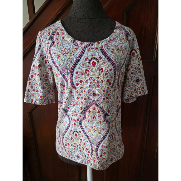 Talbots Womens Short Sleeve Colorful Paisley Print Tee M Rainbow - Picture 1 of 7